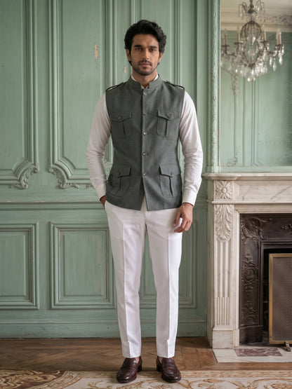 Elite Stretch Knit Bandi Jacket with Shoulder Loops and Patch Pockets
