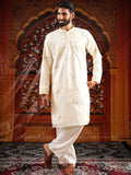 Men’s Ivory Silk Kurta Set with Golden Zari Thread Work