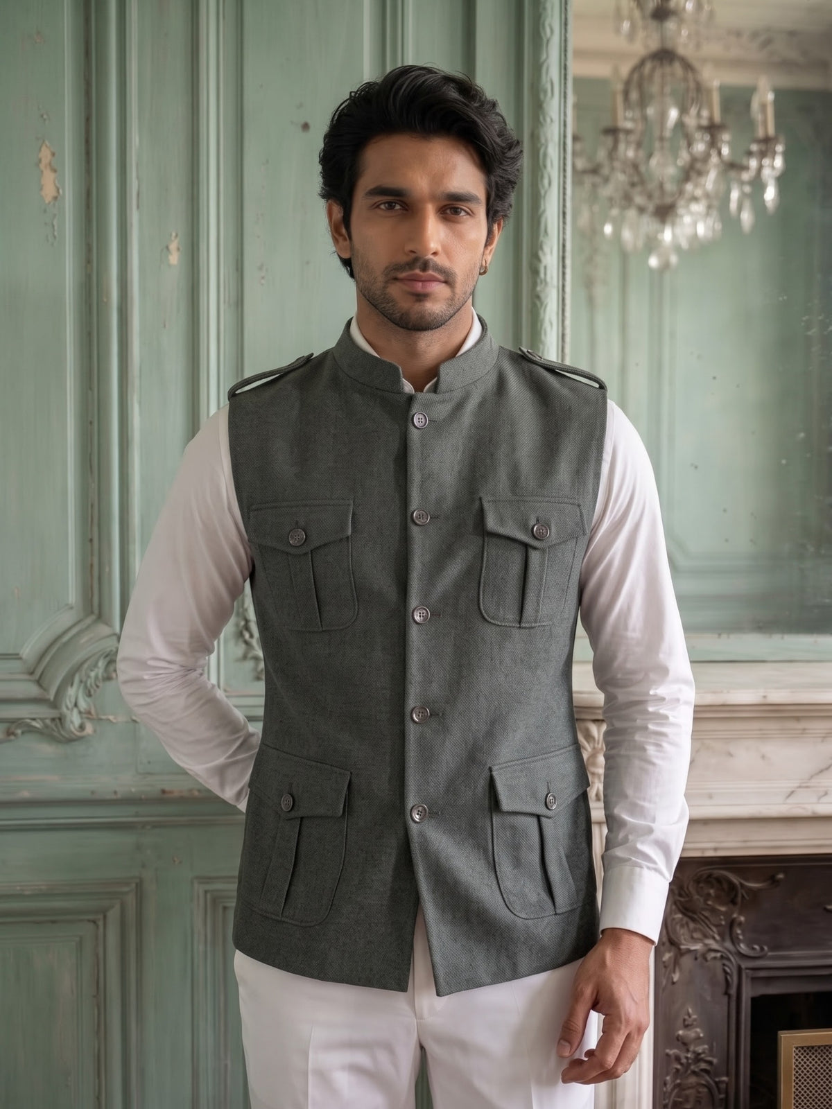 Elite Stretch Knit Bandi Jacket with Shoulder Loops and Patch Pockets