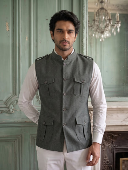 Elite Stretch Knit Bandi Jacket with Shoulder Loops and Patch Pockets