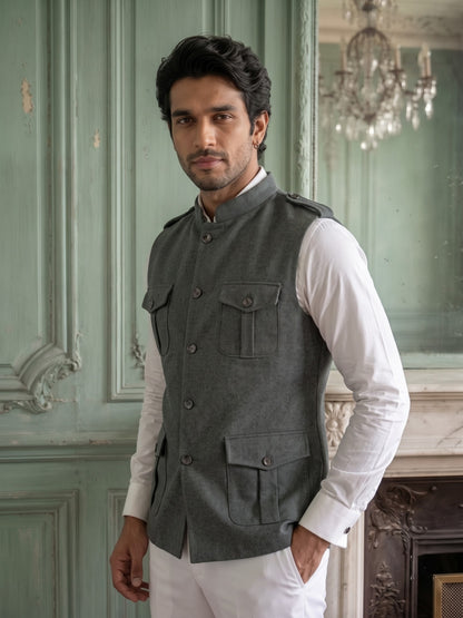 Elite Stretch Knit Bandi Jacket with Shoulder Loops and Patch Pockets