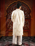 Men’s Ivory Silk Kurta Set with Golden Zari Thread Work