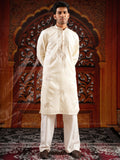 Men’s Ivory Silk Kurta Set with Golden Zari Thread Work
