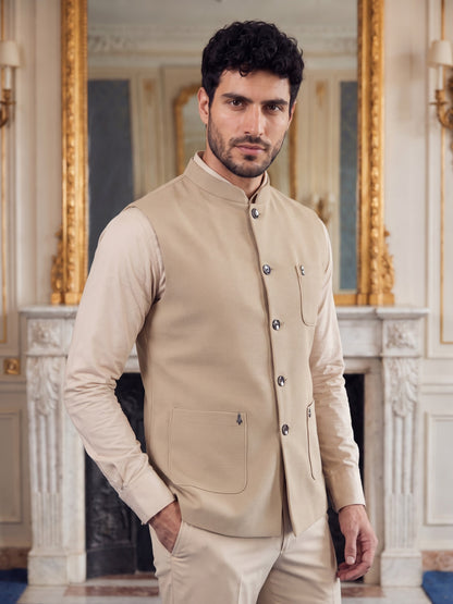 Premium Pebble Knit Bandi Jacket with Patch Pockets