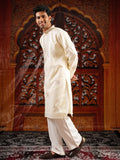 Men’s Ivory Silk Kurta Set with Golden Zari Thread Work