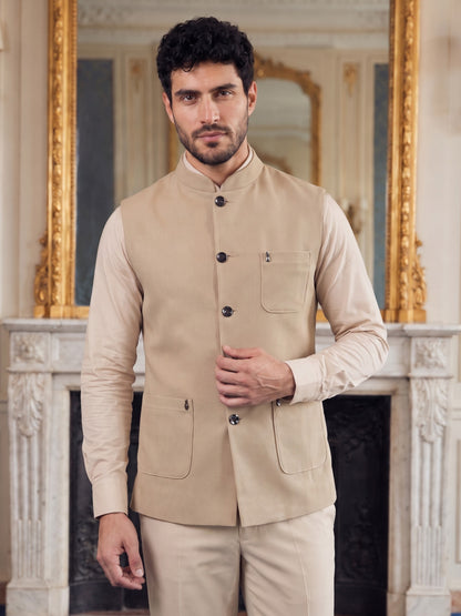 Premium Pebble Knit Bandi Jacket with Patch Pockets