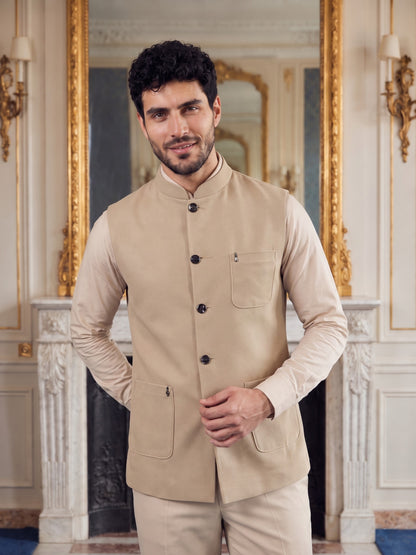 Premium Pebble Knit Bandi Jacket with Patch Pockets