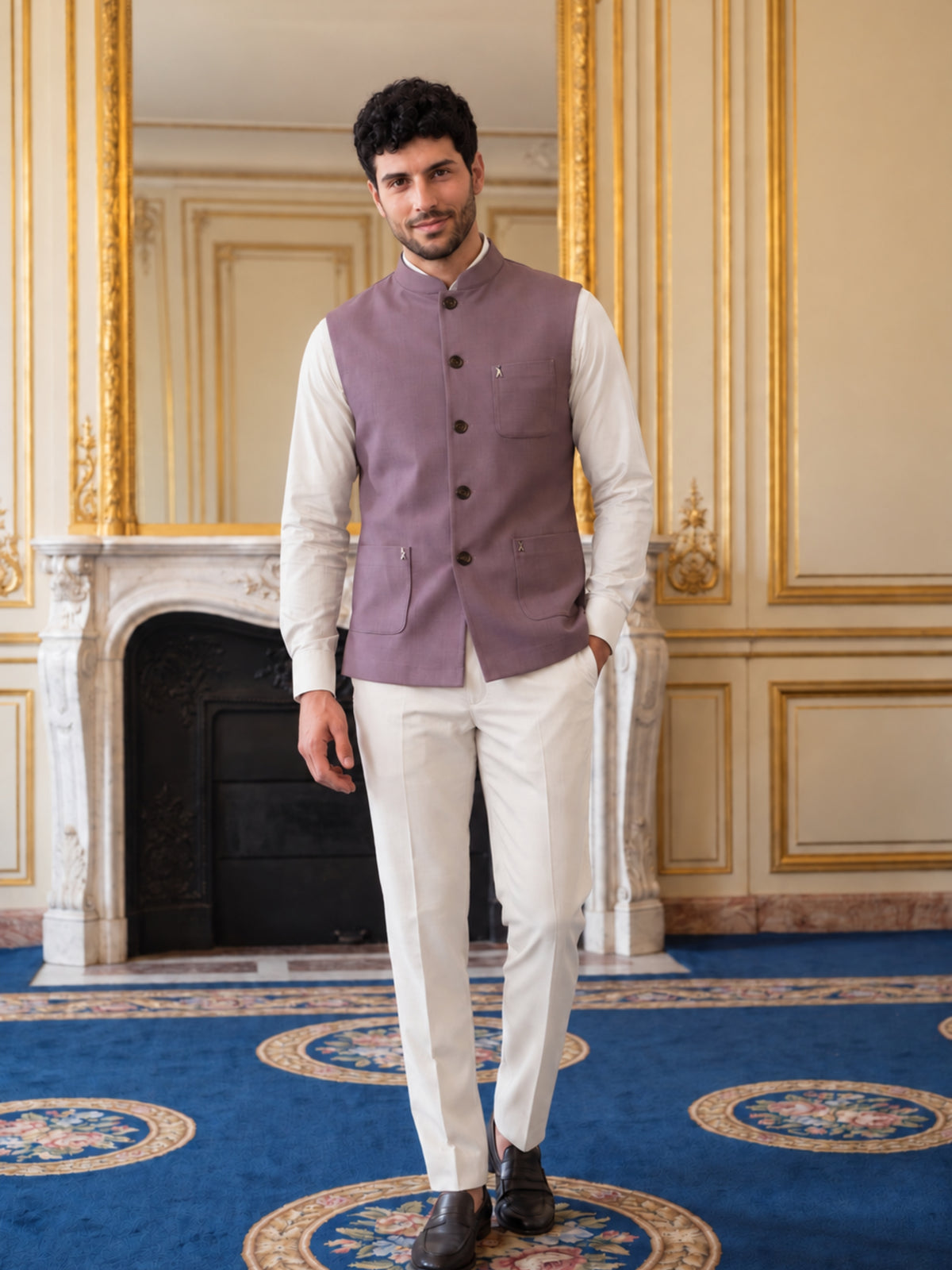 Premium Pebble Knit Bandi Jacket with Patch Pockets