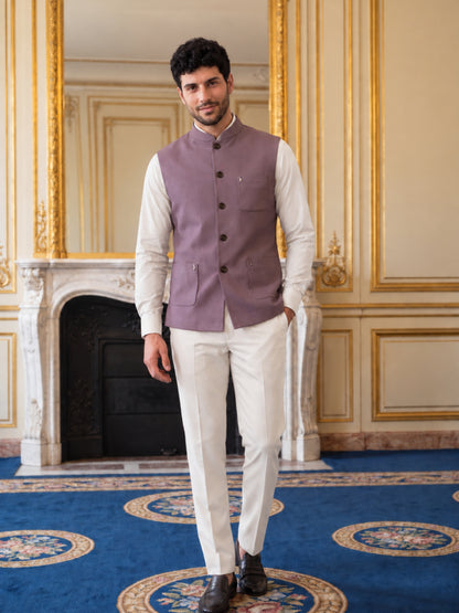 Premium Pebble Knit Bandi Jacket with Patch Pockets