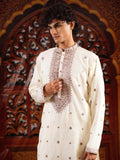 Men’s White Silk Kurta Set with Sequins & Mirror Work Embroidery