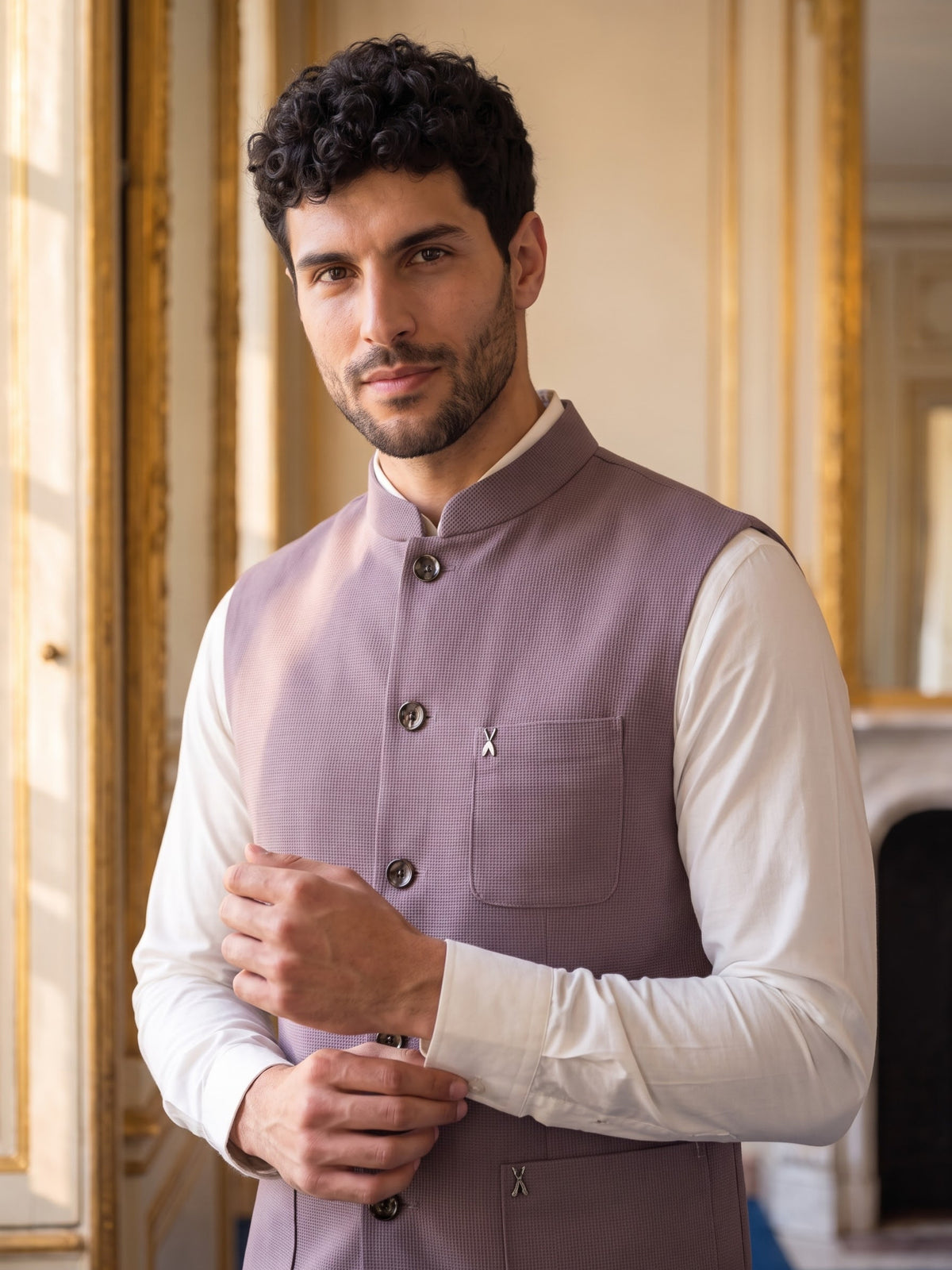 Premium Pebble Knit Bandi Jacket with Patch Pockets