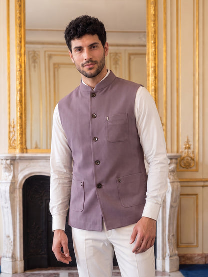 Premium Pebble Knit Bandi Jacket with Patch Pockets