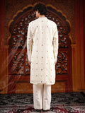 Men’s White Silk Kurta Set with Sequins & Mirror Work Embroidery