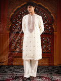 Men’s White Silk Kurta Set with Sequins & Mirror Work Embroidery