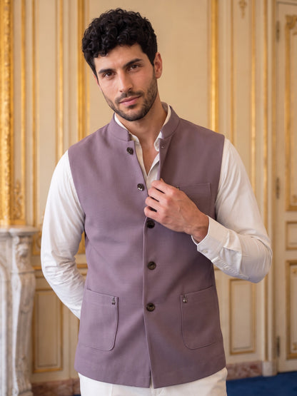 Premium Pebble Knit Bandi Jacket with Patch Pockets