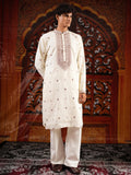 Men’s White Silk Kurta Set with Sequins & Mirror Work Embroidery