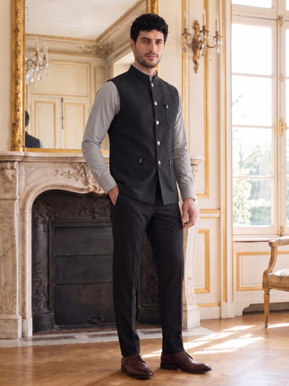 Premium Pebble Knit Bandi Jacket with Patch Pockets