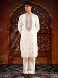 Men’s White Silk Kurta Set with Sequins & Mirror Work Embroidery