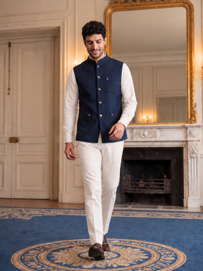 Premium Pebble Knit Bandi Jacket with Patch Pockets