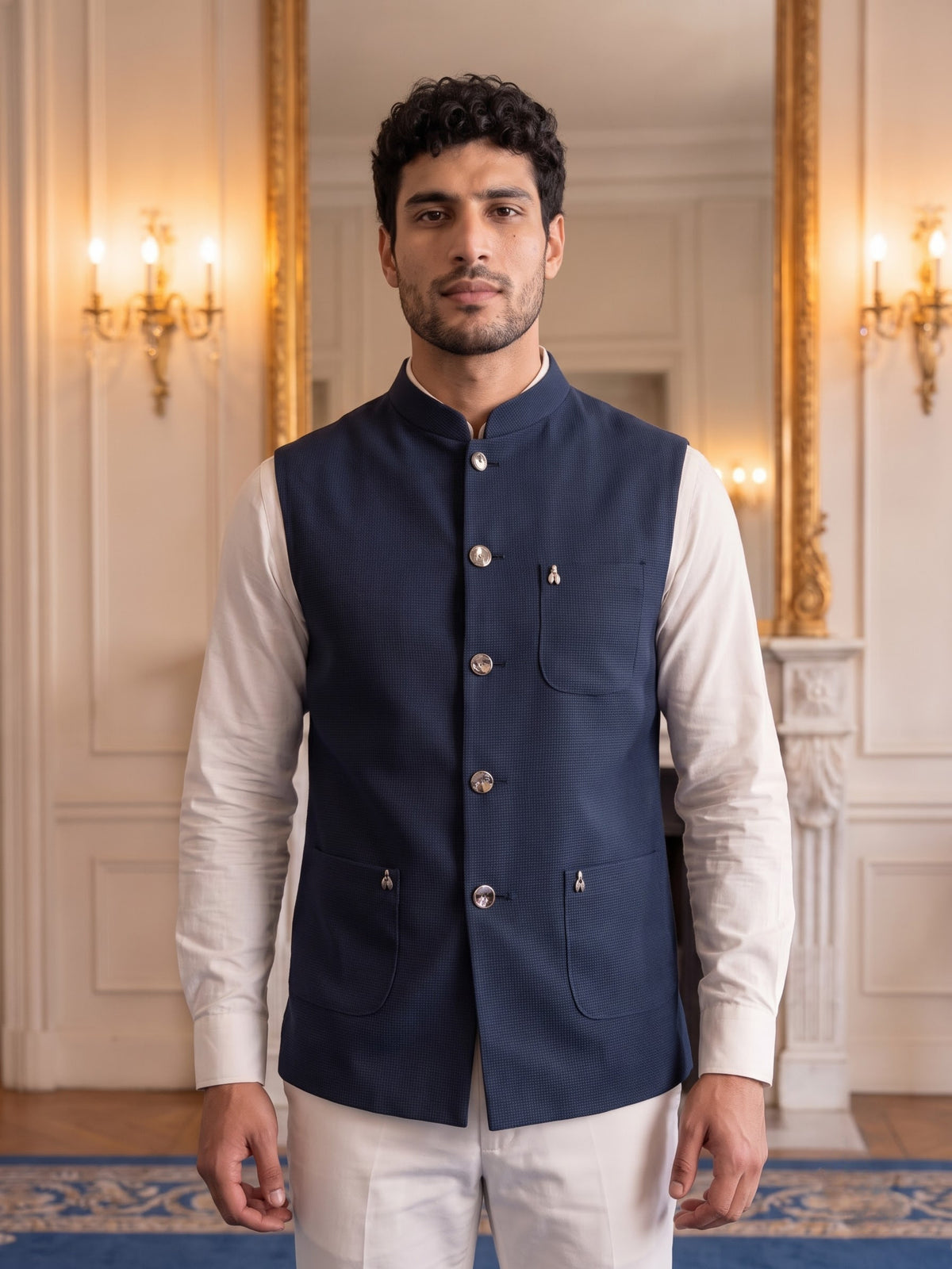 Premium Pebble Knit Bandi Jacket with Patch Pockets