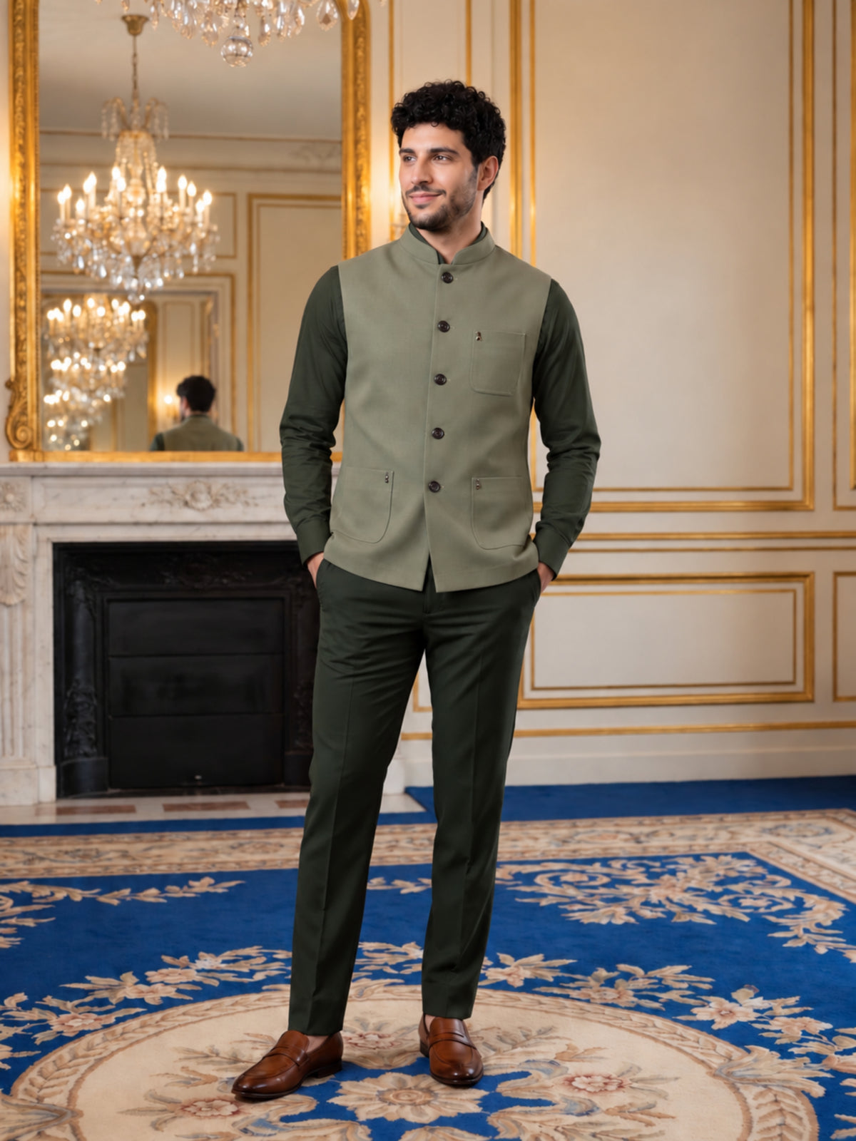 Premium Pebble Knit Bandi Jacket with Patch Pockets