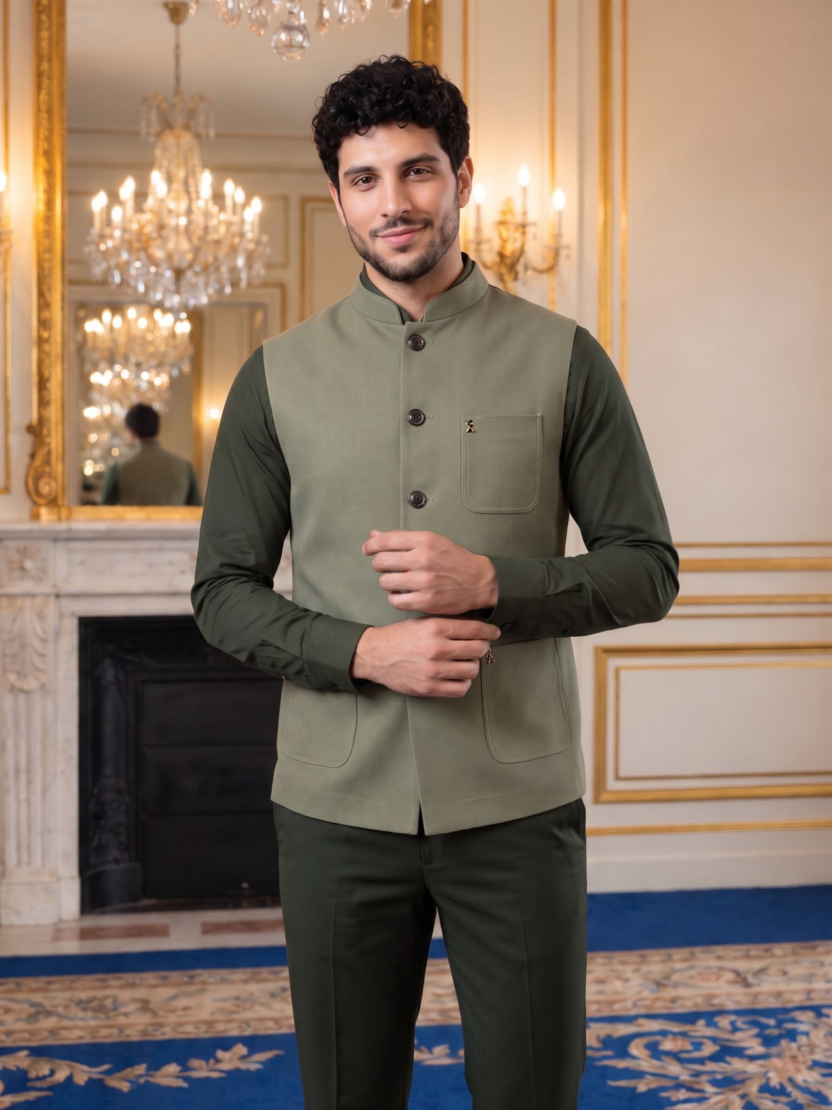 Premium Pebble Knit Bandi Jacket with Patch Pockets