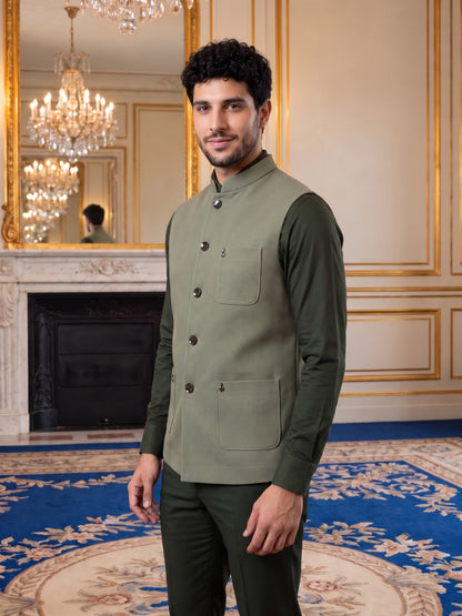Premium Pebble Knit Bandi Jacket with Patch Pockets