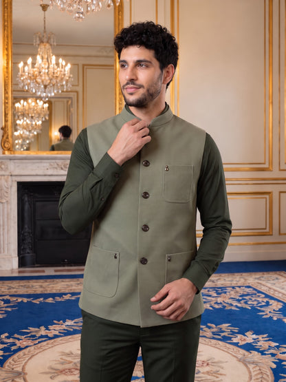 Premium Pebble Knit Bandi Jacket with Patch Pockets
