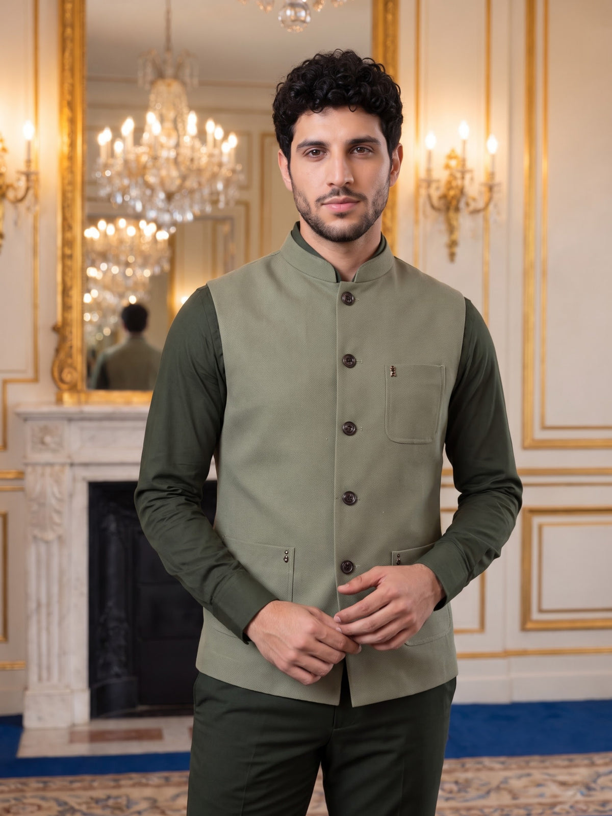 Premium Pebble Knit Bandi Jacket with Patch Pockets