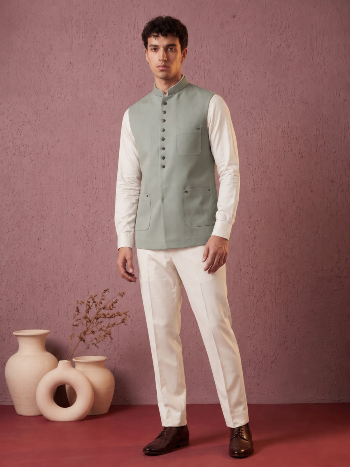 Fine-Finish Suiting Bandi Jacket with Elegant Buttons