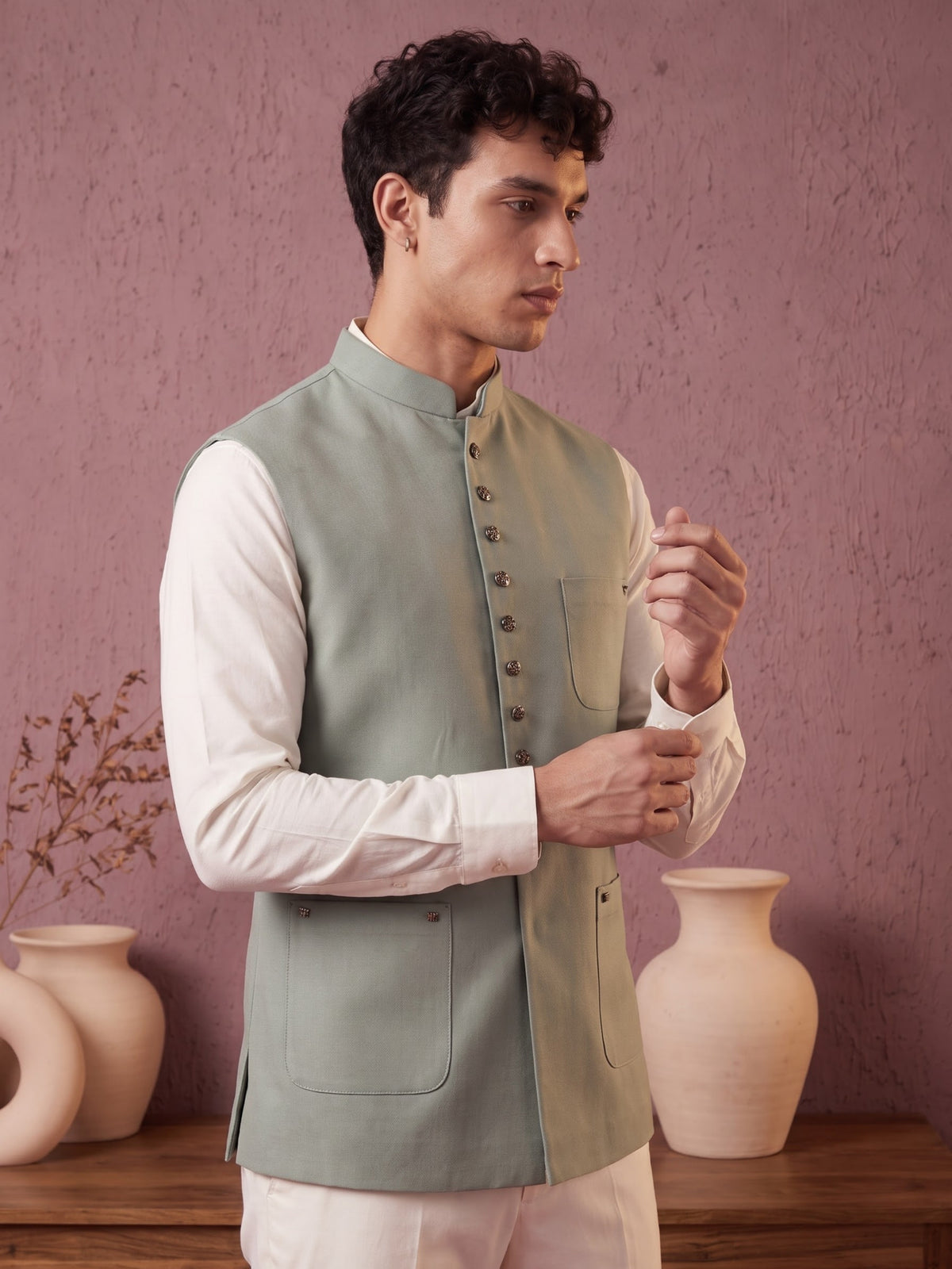 Fine-Finish Suiting Bandi Jacket with Elegant Buttons