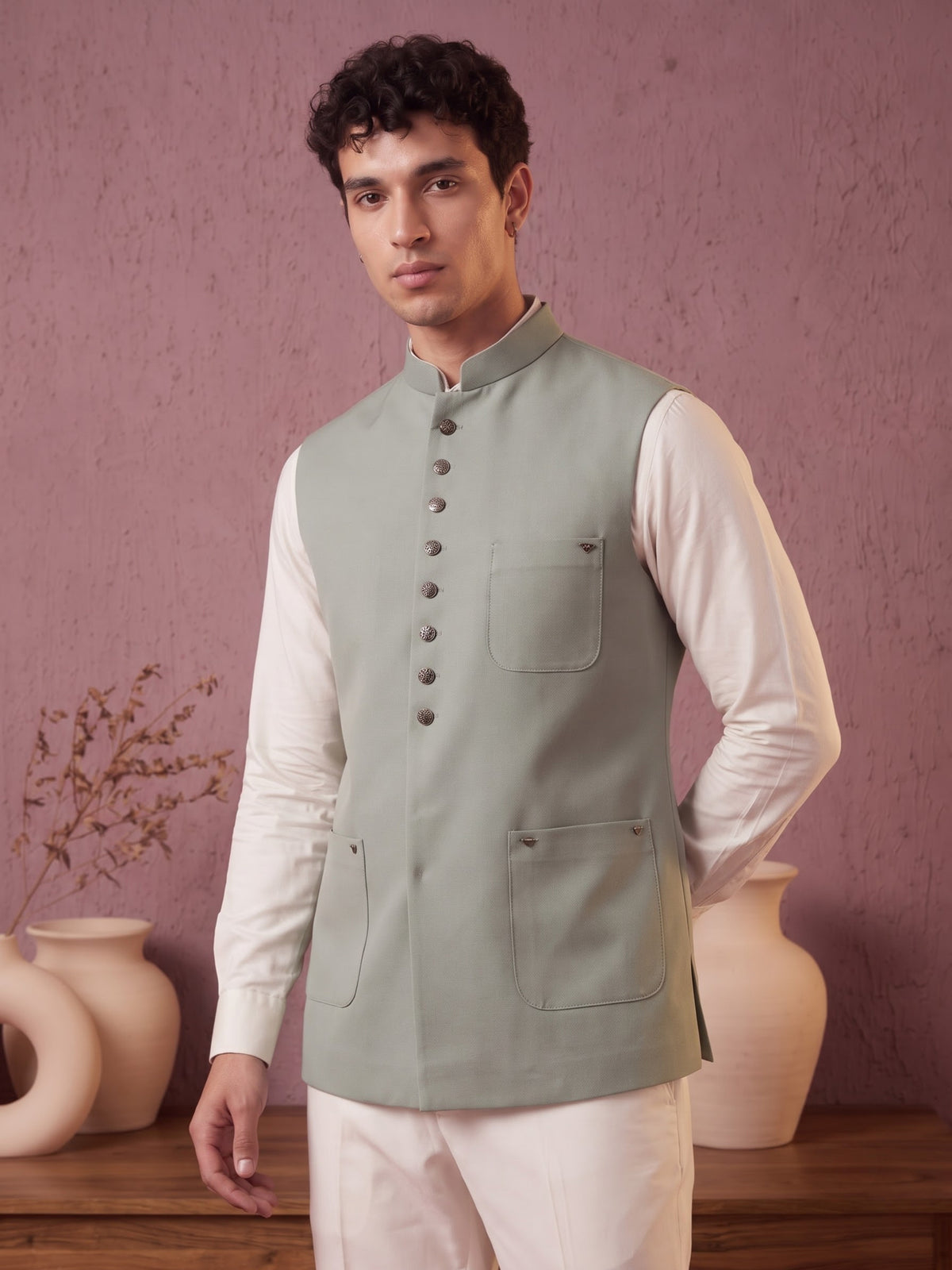 Fine-Finish Suiting Bandi Jacket with Elegant Buttons