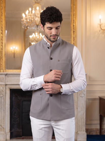 Premium Pebble Knit Bandi Jacket with Patch Pockets