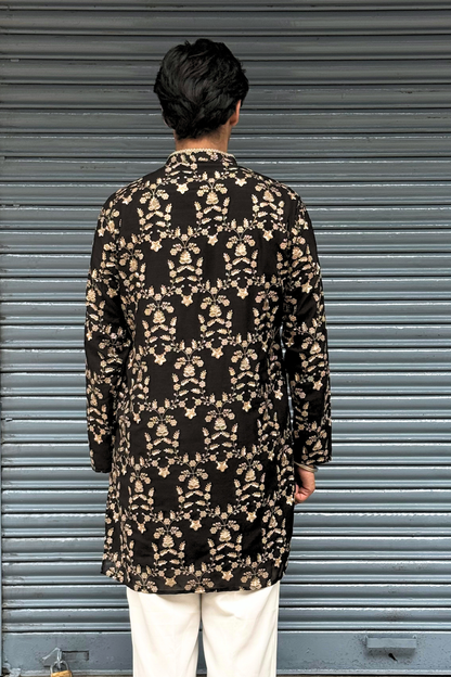 Rust Maroon Silk Base Short Kurta Set with Jari Embroidery