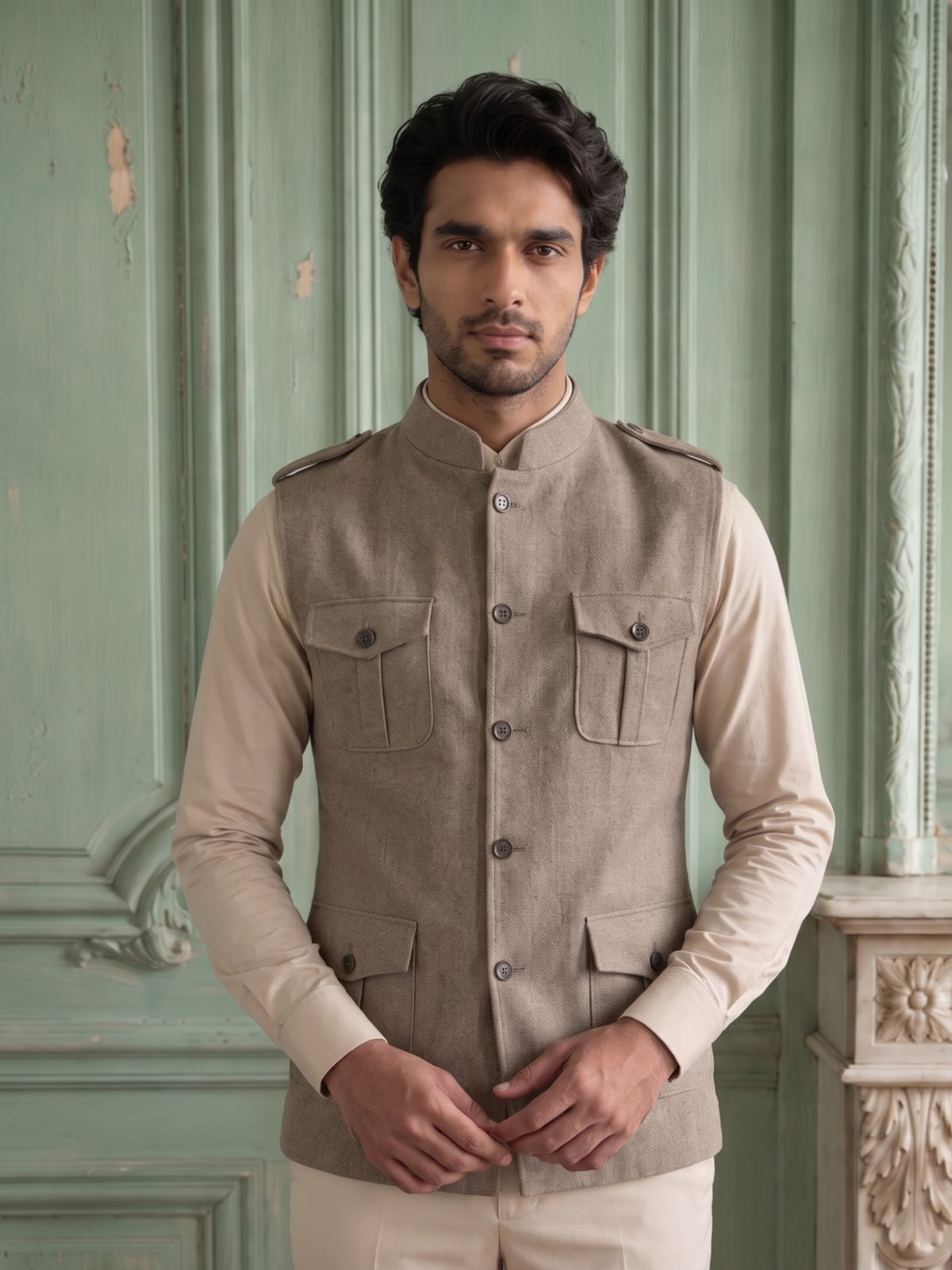 Elite Stretch Knit Bandi Jacket with Shoulder Loops and Patch Pockets