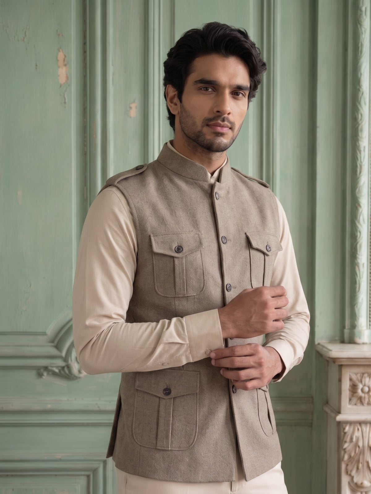 Elite Stretch Knit Bandi Jacket with Shoulder Loops and Patch Pockets