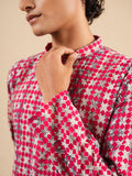 Men's Pink Rayon Threadwork Embroidered Kurta Set