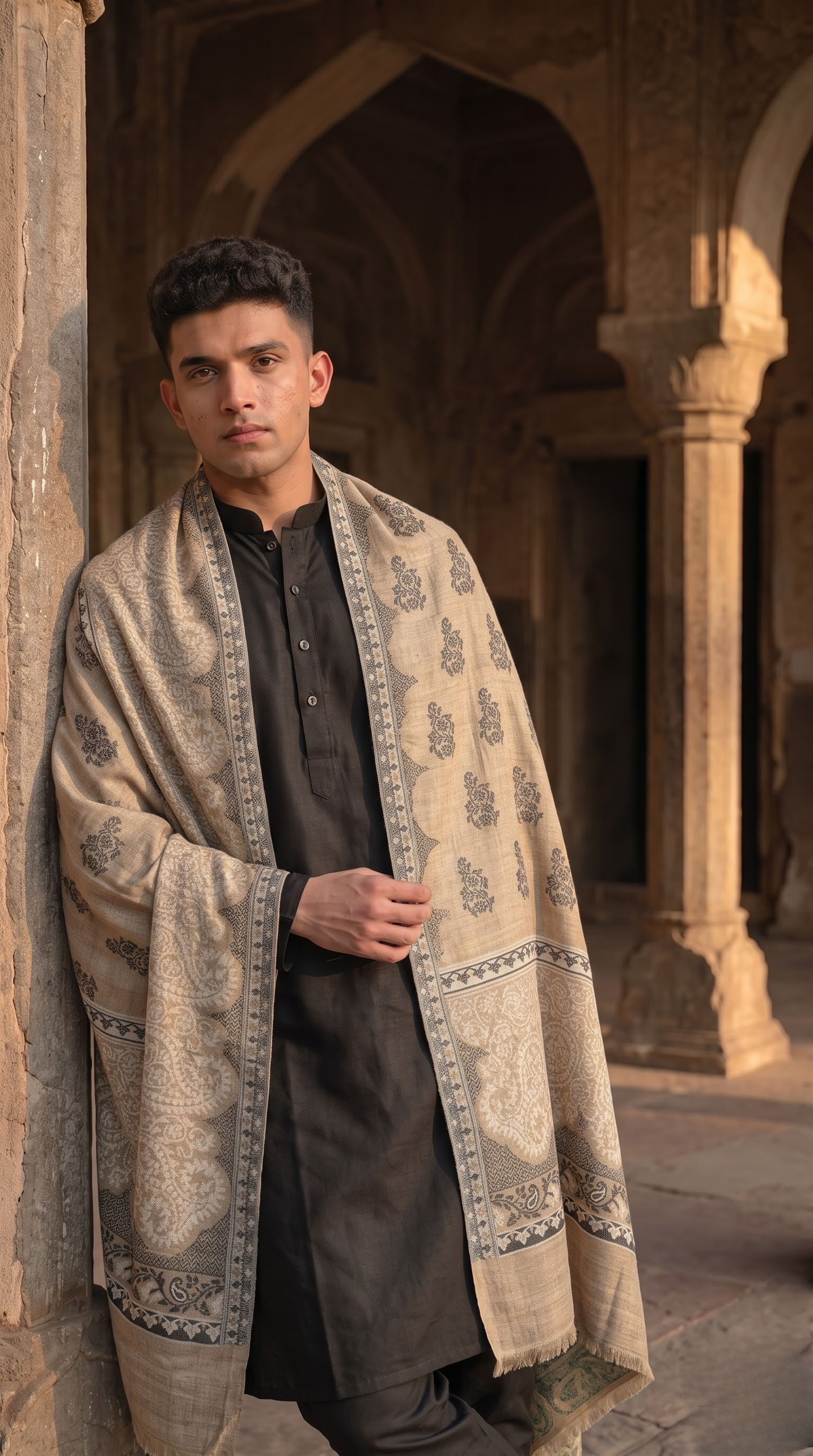 Tusser and Black Pashmina Jacquard Dupatta