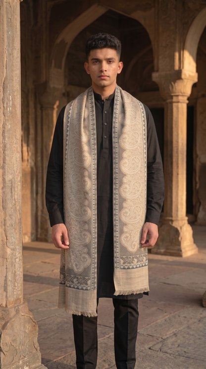 Tusser and Black Pashmina Jacquard Dupatta