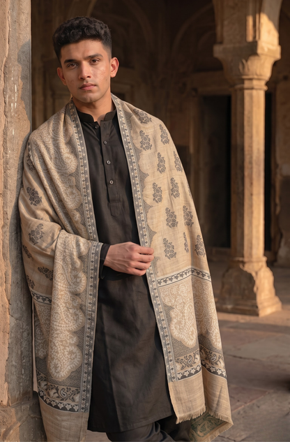 Tusser and Black Pashmina Jacquard Dupatta