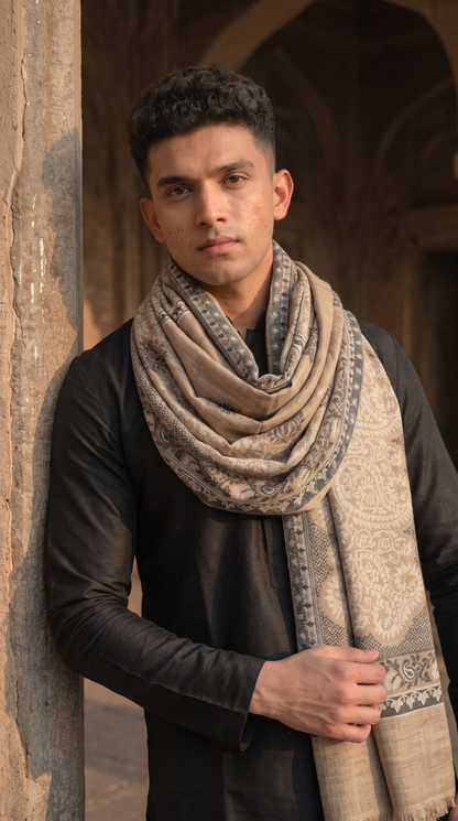 Tusser and Black Pashmina Jacquard Dupatta