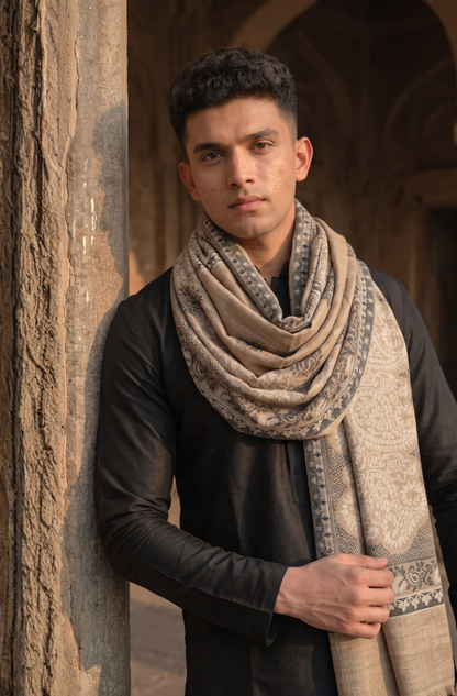 Tusser and Black Pashmina Jacquard Dupatta