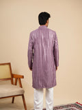 Men's Purple Rayon Kurta with Sequins & Threadwork Embroidery Set