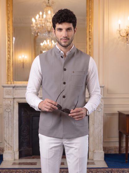 Premium Pebble Knit Bandi Jacket with Patch Pockets