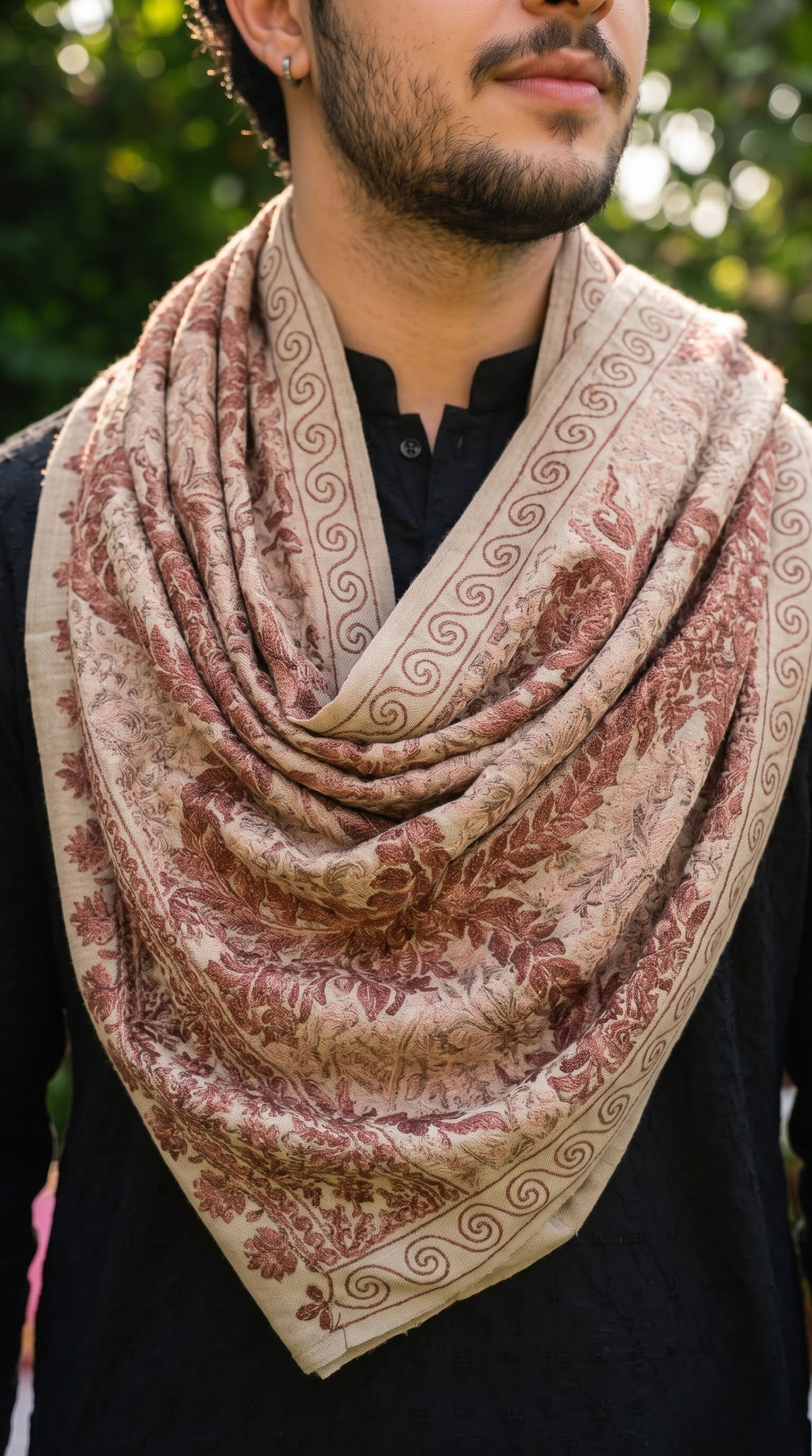 Cream Pashmina Jacquard Dupatta with Embroidery