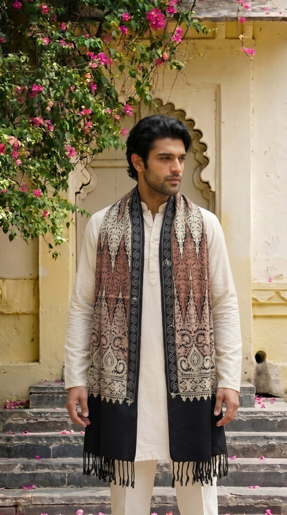 Blue Pashmina Jacquard Dupatta with Embroidery