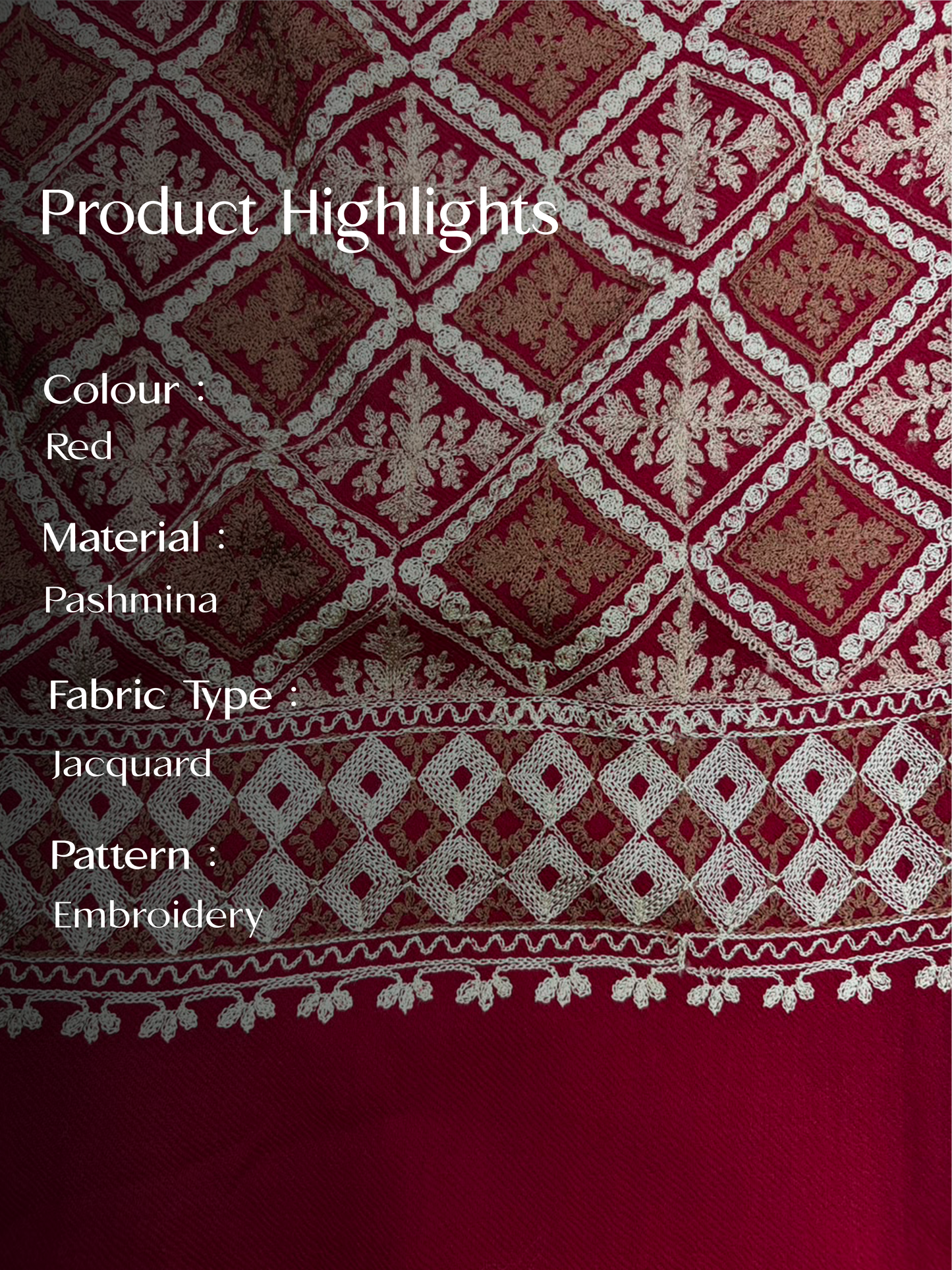 Red Pashmina Jacquard Dupatta with Embroidery