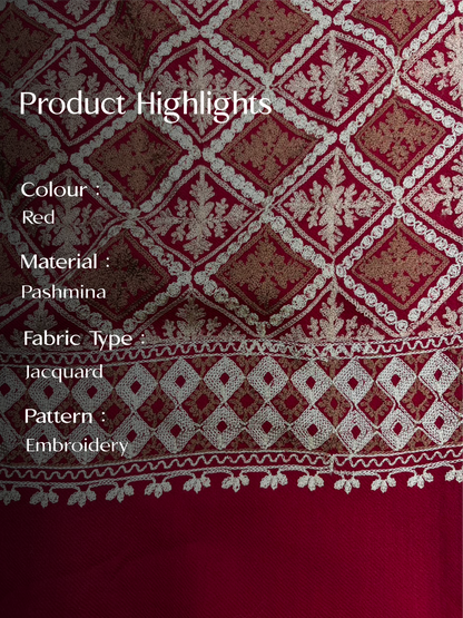 Red Pashmina Jacquard Dupatta with Embroidery