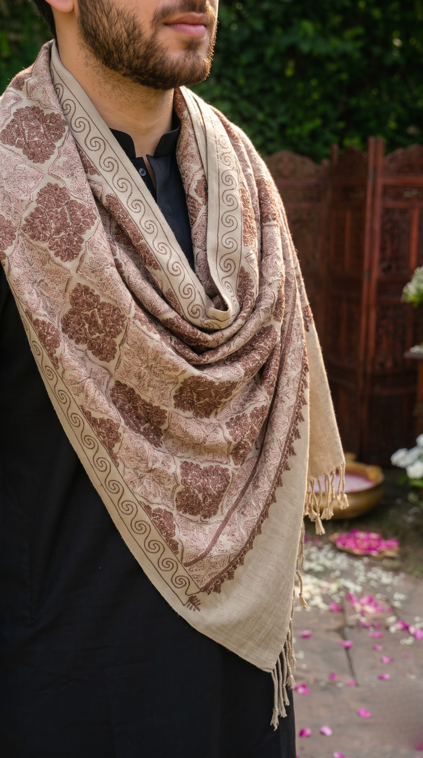 Blue Pashmina Jacquard Dupatta with Embroidery