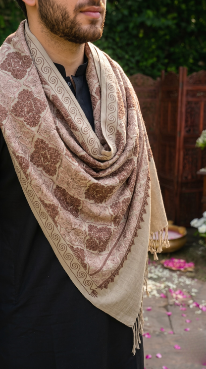 Blue Pashmina Jacquard Dupatta with Embroidery